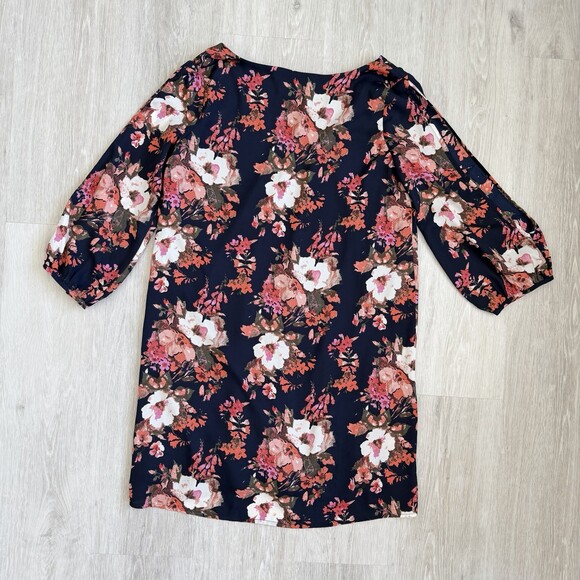 Lulus Dress V-Neck Cold Shoulder Shifting Dears Navy Blue Floral 3/4 Sleeve S - Picture 11 of 12